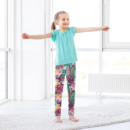 CaTaKu Girls Leggings Tigers Jungle Palm Leggings for Girls Kids Athletic Workout Yoga Pants Size 4-10T3