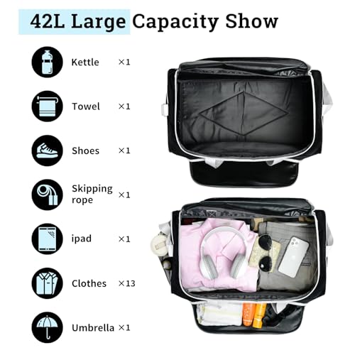 Image of Uarition Mens Gym Bag, 55L Large Sports Duffle Bags, Workout Bags Lightweight, White /Black