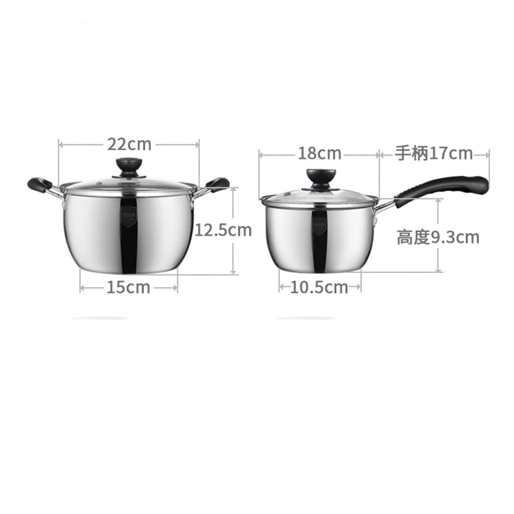 Set di pentole Combinazione Pentola per zuppa in acciaio inox Pentola per latte Pentola per cottura a vapore Pentola per friggere Fornello a gas Cucina a induzione domestica Universale (D Piccola)