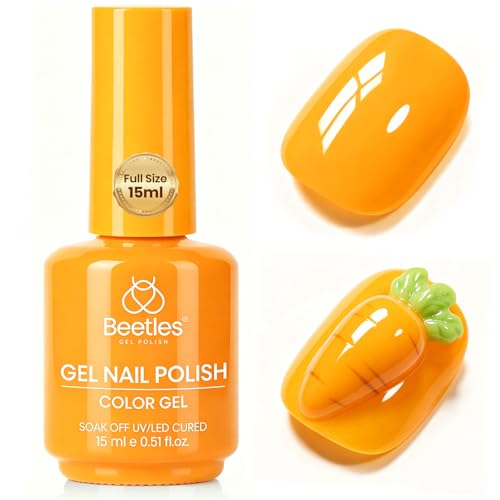 Image of Beetles Orange Gel Nail Polish - 1pc 15ml Bright Carrot Orange Yellow Color Soak Off UV LED Gel Polish, Glossy Solid Colors Nail Art, Vibrant Nails Design for DIY Salon Manicure
