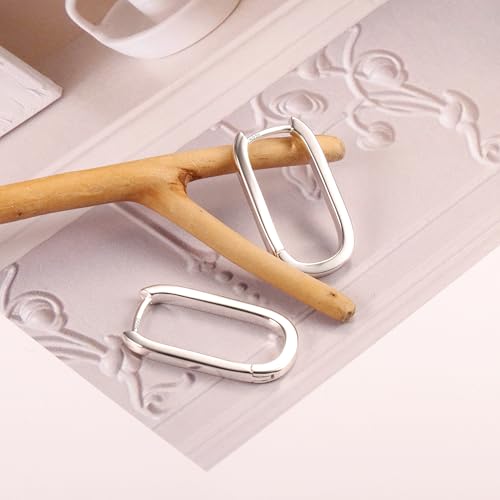 925 Sterling Silver Hoop Earrings for Women Trendy Small Square Hypoallergenic 14K Gold Plated Hoop Earrings Geometric Minimalist Rectangle Hoops Earrings2