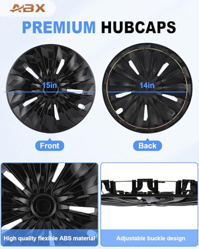 Image of ABX Hubcap Wheel Covers Hub Caps 15 Inch Set of 4 Black Universal Wheel Rim Cover R15 Stylish Car Decor Wheel Covers for Toyota Camry Nissan Mazda (TT Black, 15 inch)