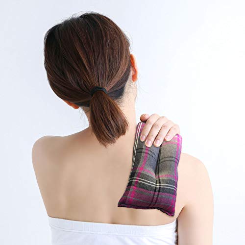 Paquete de calor para microondas - Bolsa de trigo natural de 700 g con aroma de lavanda - Tartán de Rosado