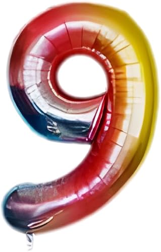 Helium Foil Balloon Number 9 – Rainbow 65cm (Pack of 2) – Birthday Party Decoration, Milestone Celebration, Kids & Adults