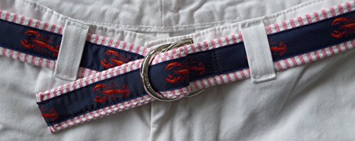 Women's Lobster Nautical Seersucker Belt, Lobster Ribbon on Red Seersucker2