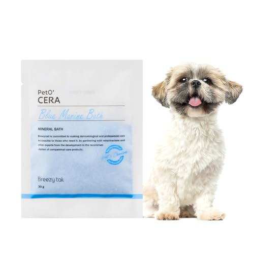 Image of PetO'Cera Blue Marine Bath for Dogs, Deep Sea Water, Soothes Dry, Itchy Skin, Removes Debris, Conditions Coat, Anti-Lick Paw Soak, Hypoallergenic, Tear-Free, No-Rinse Dog Spa, Dog Grooming, 3.15 oz