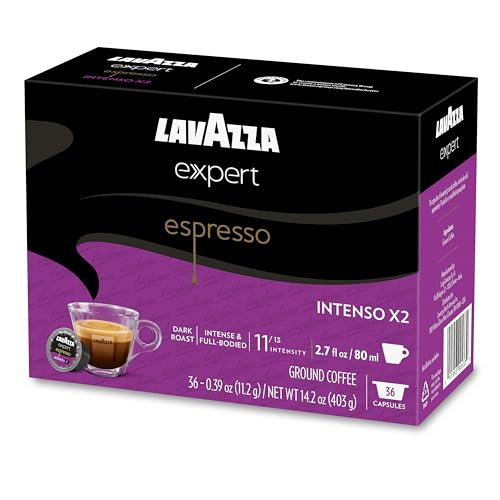 Image of Lavazza Expert Espresso Intenso Double Shot Capsules, Dark Roast, Arabica and Robusta Blend, Compatible with Lavazza Classy Machines (36 Capsules) (Pack of 2)