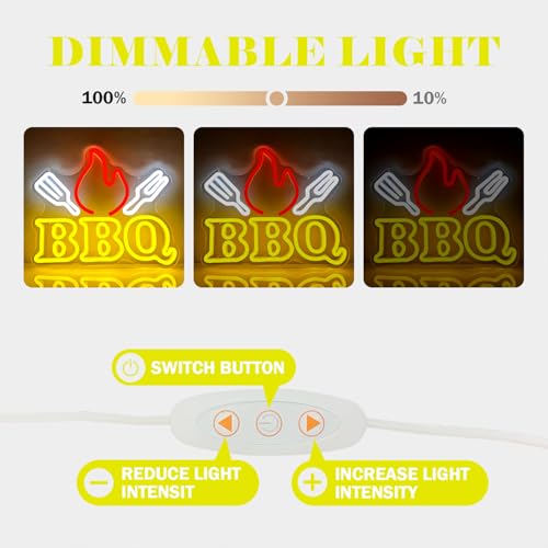 BBQ Neon Signs Barbecue Neon Lights Dimmable LED Signs for Wall Neon Light Up Signs for BBQ Shop Restaurant Home Party Beer Pub Neon Bar Sign Wall Decor Light