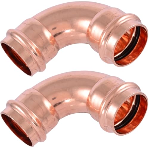 Image of SharkBite 1-1 /4 x 1-1 /4 Inch 90 Degree Elbow, Copper Press Plumbing Fitting, Pack of 2, UPR0235X2
