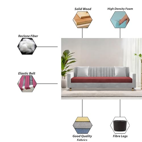 Image of Casaliving Garcia 3 Seater Sofa Set for Living Room (Maroon Grey Colour) Premium Fabric Sofa
