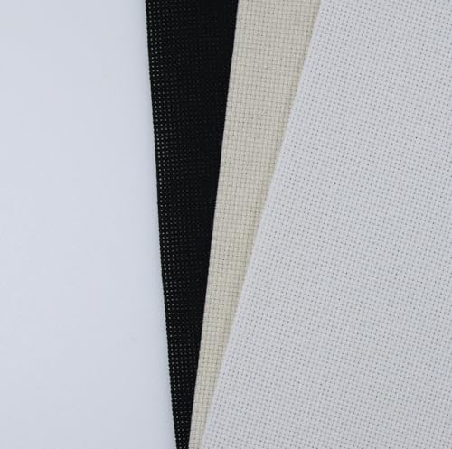 Image of KCS 3 pc of 15 inch x 18 inch(38cmx45cm) Counted Cross Stitch Cotton Aida Cloth Needlework Rolled Fabric Box,18CT,White+Oatmeal+Black