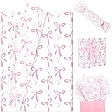 100 Sheets Pink Bow Tissue Paper, 20 x 14 Inch Ribbon Patterns Wrapping Tissue Paper for Birthday Wedding Baby Shower Gift Wrapping Holiday Bouquet (Pink)