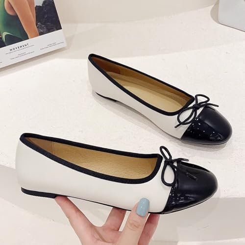 HuangTaiJi Qing Women's Cute Bow-Knot Ballet Flats Round Toe Flat Shoes Comfortable Dress Shoes Slip On Loafers Dressy Office Shoes2
