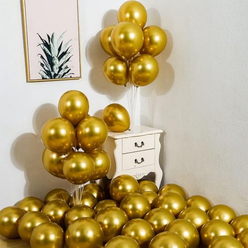 Image of Golden Balloons, 50pcs Gold Chrome Metallic Balloons for Birthday, Anniversary, Engagement, Wedding, Baby Shower, Welcome Party Decorations (50 Pcs, Gold Ch)