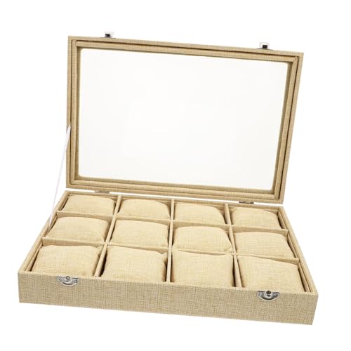 Boîte à montres 12 emplacements HANABASS, coffret élégant en jute pour bijoux