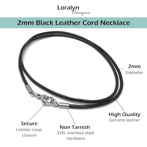 Black Leather Necklace (2mm) with Stainless Steel Clasps (14-30 Inch)2