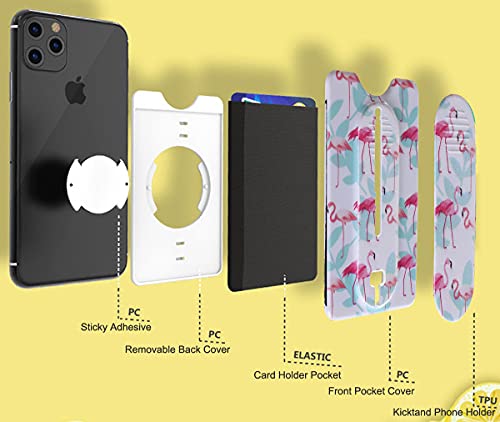 Cheap Sunday Detachable Cell Phone Wallet Mobile Phone Kickstand Finger Grip Stand, Selfie And Hand-Free Wireless Charging Compatible For Iphone And Smartphones (Blue Flamingo) #TOP3