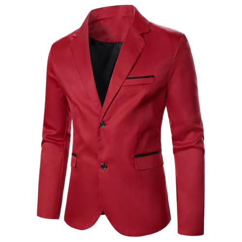 Men's Suit Jacket Contrast Long Sleeve Blazer for Men-Red