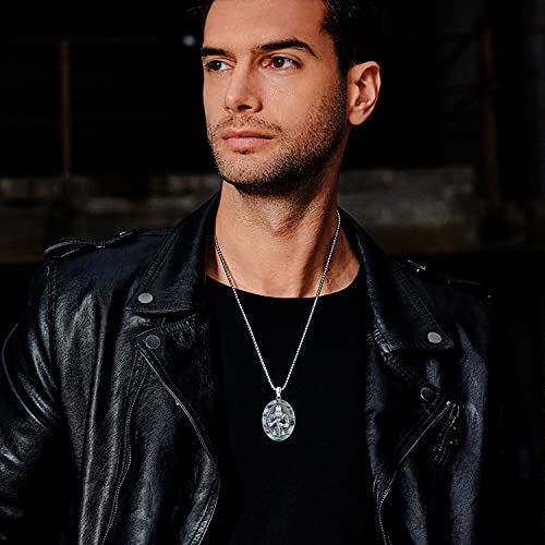 925 Sterling Silver Patron Saint Medals Amulet Protection Pandent Necklace Cross Faith Jewelry for Men(2.5mm 22"+2" Rolo Chain)3