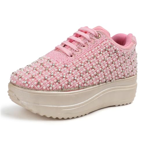 Image of Vendoz Women Hand Embroidery Wedding Party Bridal Floral High Heel Sneakers I Cushioned Insole I Comfortable Wear Wedge Shoes I for Ladies and Girls