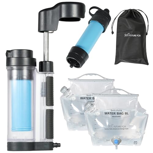 FUTUREFOX 【国内水質検査クリア】 携帯浄水器 災害用 浄水器 防災グッズ 8,000L 高性能ろ過 軽量70g コンパクト 収納ポーチ付属 (浄水器＋8Lウォーターバッグ×2個)