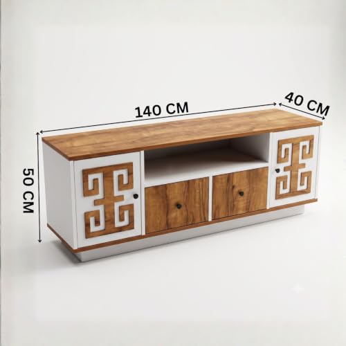 Image of FFO Grecian TV Unit for Living Room 55 Inch TV | TV Cabinet with 2 Drawers, 2 Side Cabinets & Open Media Shelf | Engineered Wood Entertainment Unit for Set-Top Box & Gaming Console | DIY