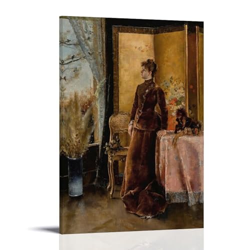 Toile vintage La Neige Alfred Stevens art mural réaliste pour décoration salon chaleureuse