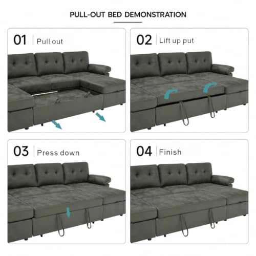 Image of KEIKI 112 inch Sleeper L Shaped Sofa with Pull Out Bed,