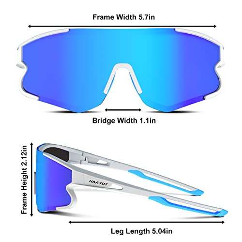 Haayot Cycling Glasses,Polarized Baseball Sunglasses For Men Women With 5 Lenses,Sports Running Biking Fishing Sunglasses White Blue #TOP5