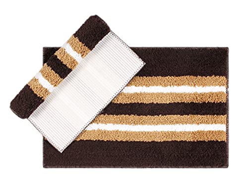 Image of Flooring India Co Bath Mat Super Soft, Anti Slip Stripe Mats (Chocolate, 38x58 cm) Pack of 1