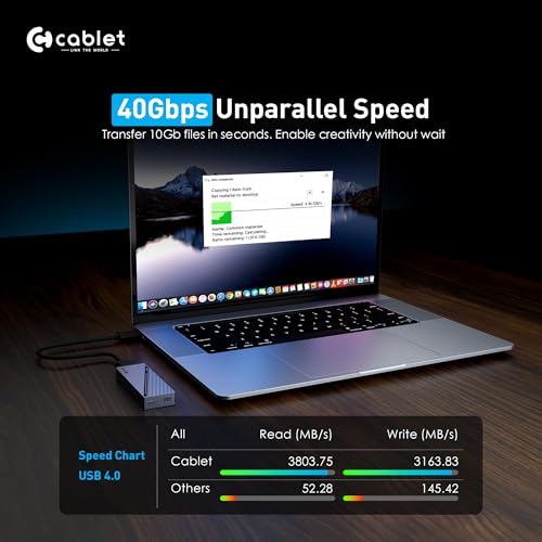 Image of Cablet 40Gbps M.2 NVMe SSD Enclosure USB 4.0, Fast USB C External SSD Case Cooling Fan, Aluminum Body, UASP & Trim, 8TB Max, Compatible with M & M+B Key, SSD Size 2230 /2242 /2260 /2280(SSD not included)