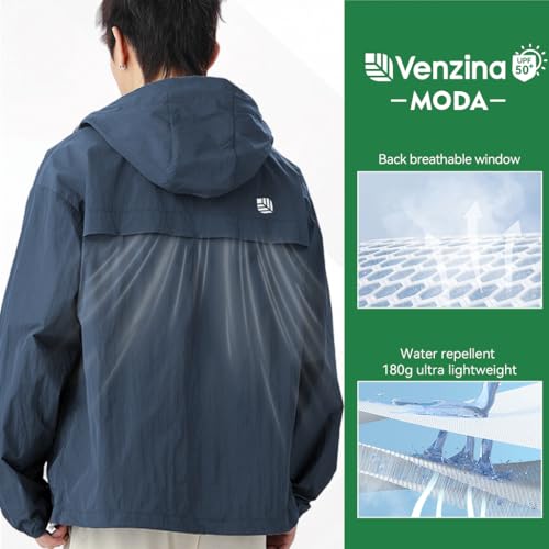Image of Venzina Men's UPF 50+ Sun Protection Jacket, 4-Way Stretch Quick-Dry Windbreaker with Breathable Mesh & Elastic Cuffs, Sunscreen Jacket for Men - Hiking, Travel