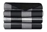 Sunbeam Soft Fleece Electric Heated Warming Throw Blanket Black Buffalo Plaid Washable Auto Shut Off 3 Heat Settings