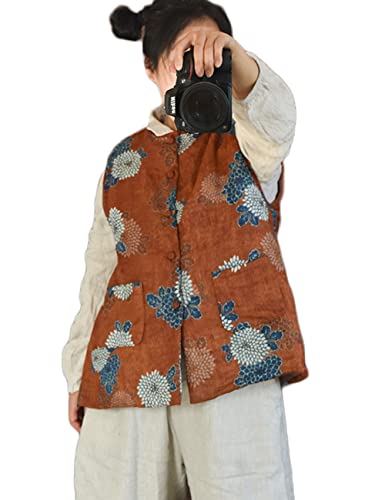 NFYM Womens Thin Quilted Lightweight Vest Cotton Linen Printed Spring Vintage Padded Outwear2