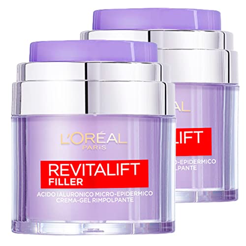 L'Oréal Paris Revitalift Rellenador Crema-Gel Nutritiva e Hidratante Rejuvenecedora Facial con Ácido Hialurónico para Todo Tipo de Piel - 2 x 50ml potes