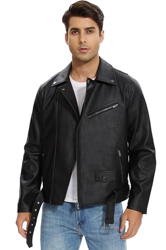 Fahsyee Faux Leather Jacket Men - Motorcycle Bomber Jackets Lightweight Casual Vintage Slim Fit Riding Coat2