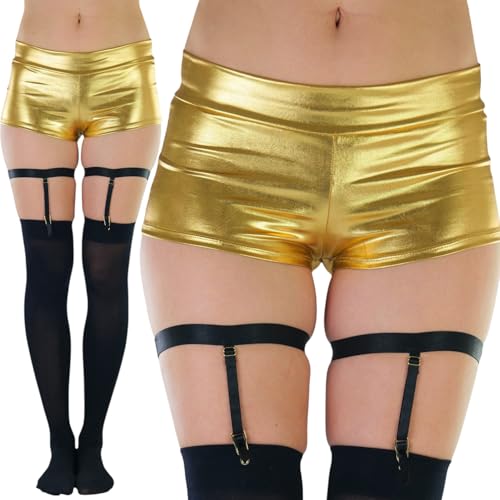 Image of ToBeInStyle Women's Opaque Closed Toe Thigh Highs With Attached Garters