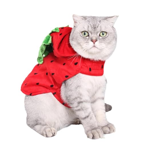 Disfraz de fresa para perro pequeño, disfraz de Navidad para cachorro, disfraz de invierno con capucha en forma de fresa, ropa divertida para mascotas para Halloween, Navidad