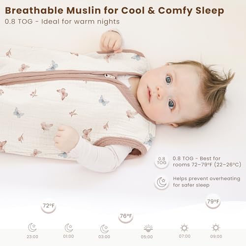 Image of Konssy Muslin Baby Sleep Sack 0-6 Months, 0.8 TOG Baby Wearable Blanket