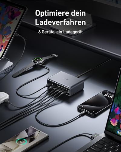 Anker Prime 200W USB C Ladegerät, 200W 6 Anschlüsse GaN Ladestation, USB-C PD Desktop Ladegerät mit Schnell-Laden, kompatibel mit iPhone 17/16/15 Series, Samsung, MacBook, Dell und mehr – Bild 5