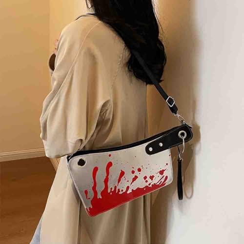 Image of PU Leather Creative Prank Knife Shoulder Bag, Japanese Cartoon Gothic Horror Crossbody Bag, Bloody Axe Chopper Clutch Purse