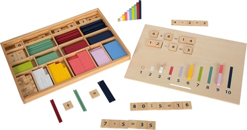 small Foot Lernbox Rechenstäbchen mit Zahlen „Educate“ aus Holz, Mathe-Lernspielzeug, für Kinder ab 6 Jahren, 12559, Bunt