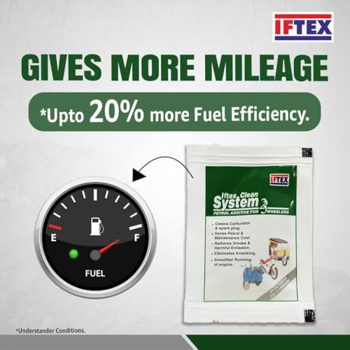 Image of IFTEX Clean System 2 /3 e20 Fuel Additive 5ml X 48 Pouches for All Petrol Bike and Scooter, Petrol Fuel System and Injector Cleaner for Cleaning deposits and Mileage Improvement