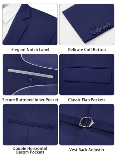 Image of Cooper & Nelson 3 Piece Mens Suit Set 2 Button Slim Fit Suits for Men Business Wedding Party Tuxedo Jacket Vest Pants and Tie