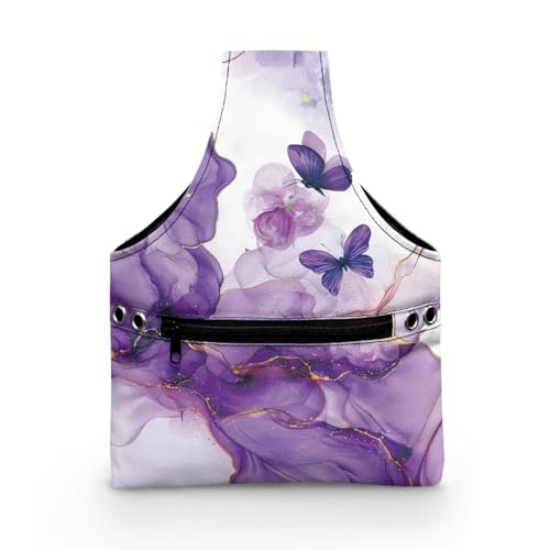 Image of KUIFORTI Butterfly Yarn Bag Purple Marble Knitting Crochet Tote Bag, Yarn Storage Bags Organizer, Crochet Accessories Stylish Crochet Bags for Crocheting Project, Small Size