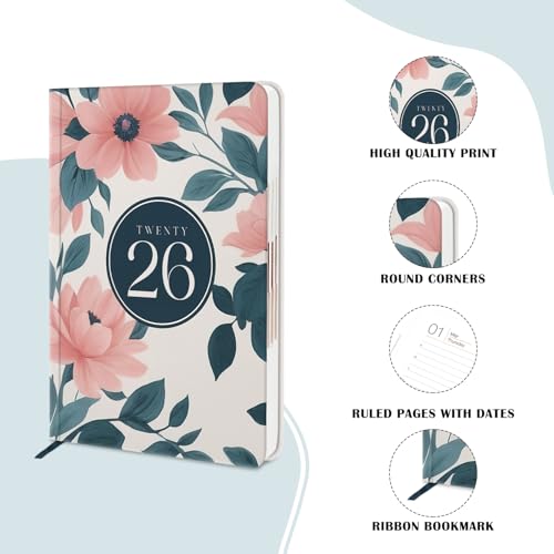 Image of A5 Size Hard Bound 1 Day To A Page Format New Year Executive Daily Planner 2026 Diary with Month Cut Index and Bookmark I Diary 2026 For Girls Women I 344 Pages I 21x15 Cm