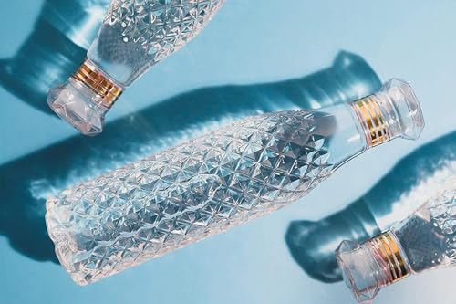 Image of Plastic Fridge Water Bottle - Crystal Diamond Cap Water Bottles for Kitchen, Home, Office, School, and Travel Set of (4)