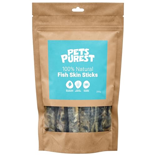 Pets Purest Fish Skin Dog Treats - Air-Dried Fish Skins for Dogs. For Teeth Joints Skin & Coat Health. 100% Natural Treats with Benefits 200g