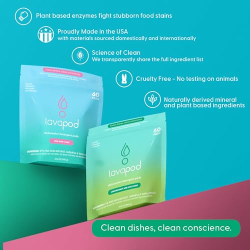 Image of Natural Dishwasher Detergent Pods| Free and Clear (Unscented) Dish Tabs, Eco-Friendly Plant Based Enzymes | Leaves Dishes Sparkling, 60 Count