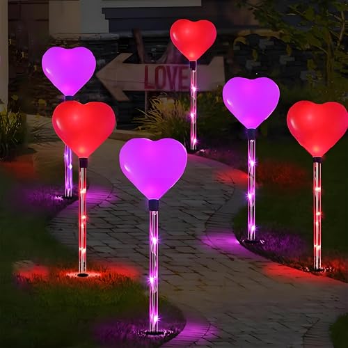 6 Packs Valentines Day Outdoor Pathway Lights-Solar Powered Heart Garden